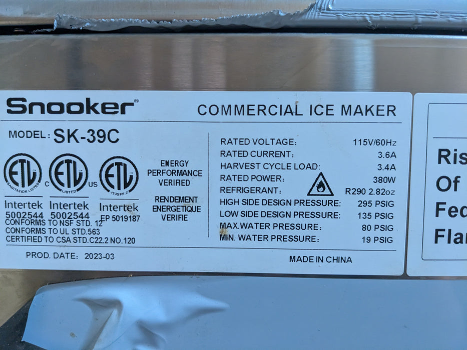 Snooker 70lb Under-Counter Bullet-Style Air-Cooled Ice Machine - SK-39C-PROMO PRICING