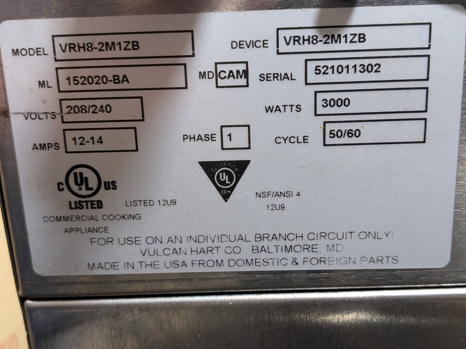 New Vulcan VRH8 Half Height Cook and Hold Oven - 208/240V, 2253/3000W