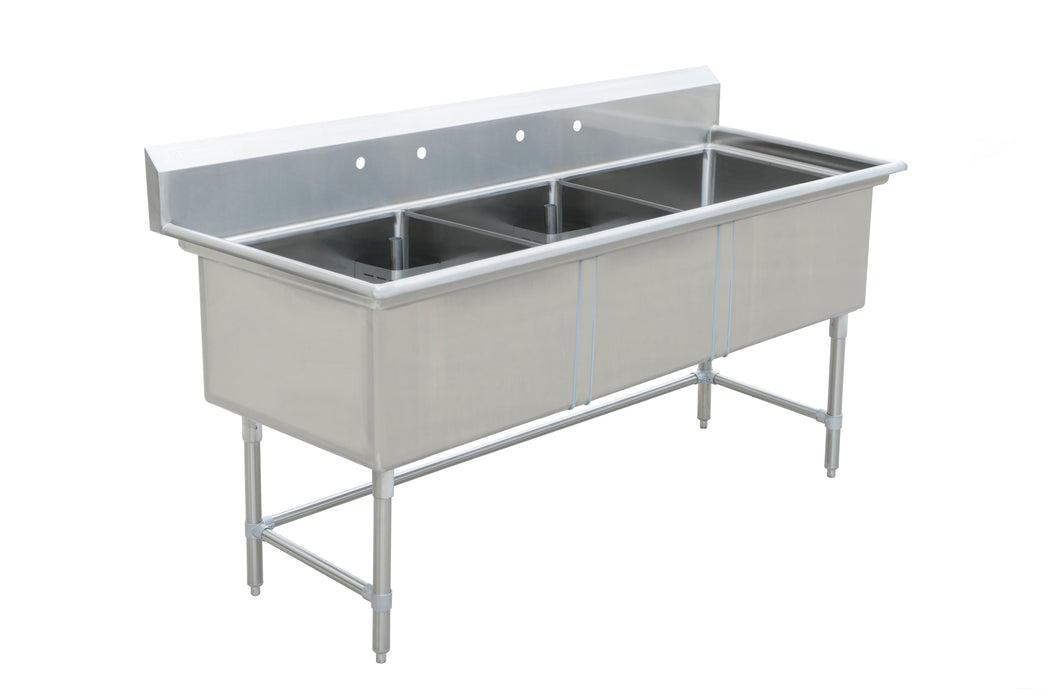 Triumph 75" 3-Tub Stainless Steel Sink - CDS3C182114-18R-318