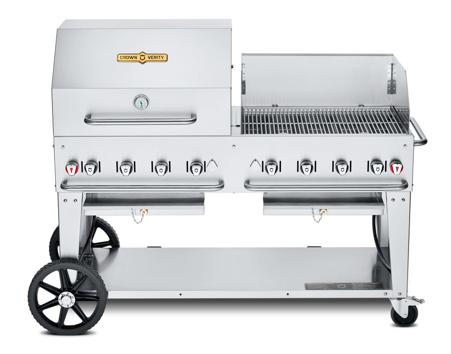 Crown Verity 60" Mobile Grill + Roll Dome, Adjustable Bun Rack, & Windguard - CV-MCB-60RWP