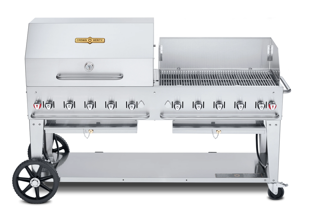 Crown Verity 72" Mobile Grill + Roll Dome, Adjustable Bun Rack, & Windguard  - CV-MCB-72RWP