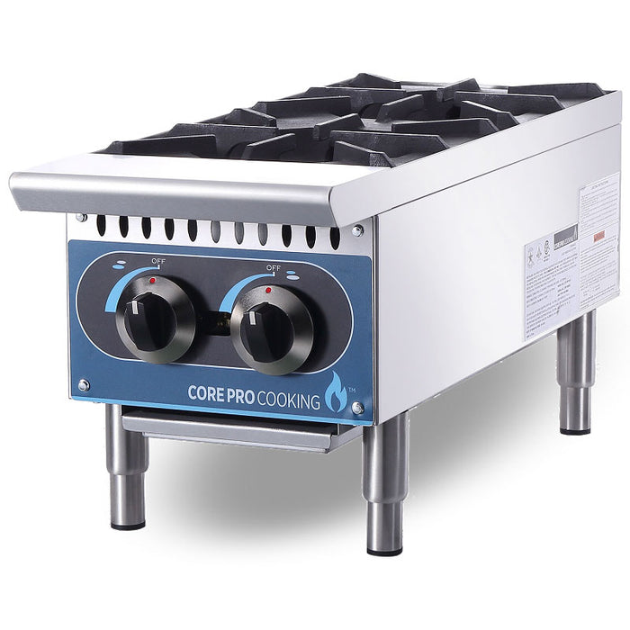 Cooking Pro - 12" 2 Burner Countertop Gas Hotplate - 50,000BTU
