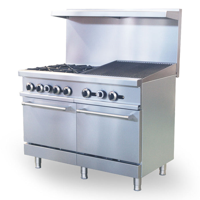 Atlas 48" 180,000BTU Four-Burner Gas Range With 24" Charbroiler - CP-R48-24CB-4B