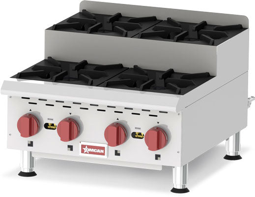 Omcan 24" 120,000BTU 4-Burner Countertop Stainless Steel Step-Up Gas Hot Plate - CE-CN-0424-S